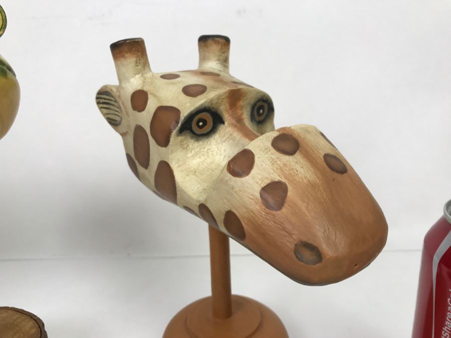 Set Of (3) Indonesian Animal Heads Frog Giraffe Fish [Photo 3]