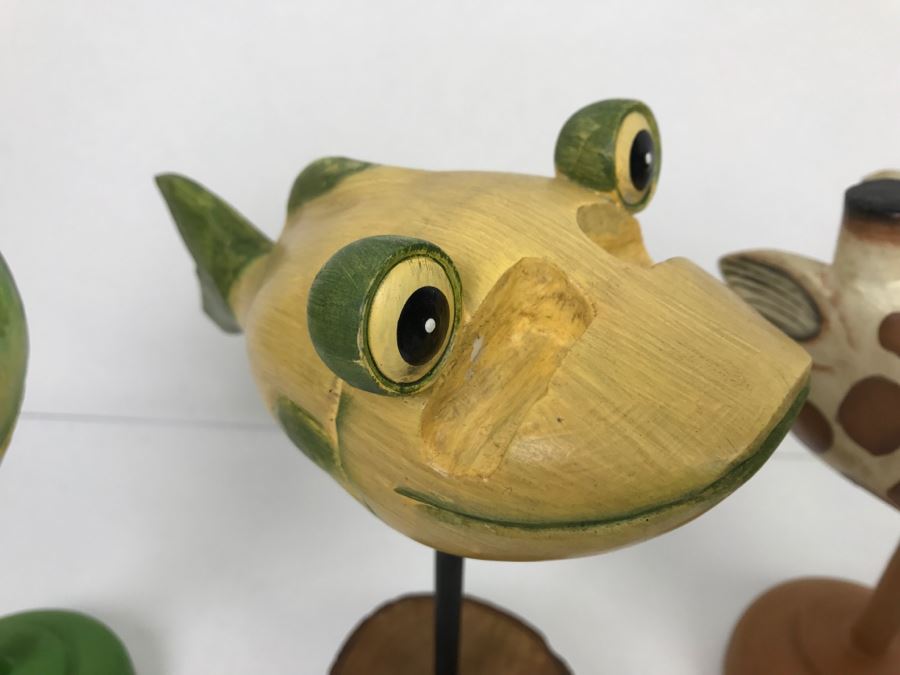 Set Of (3) Indonesian Animal Heads Frog Giraffe Fish [Photo 6]