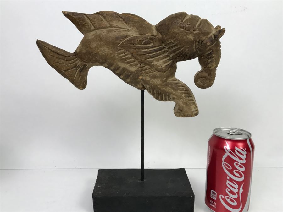 Wooden Carving Of Hybrid Horse Fish Seahorse Sculpture On Display Stand [Photo 17]