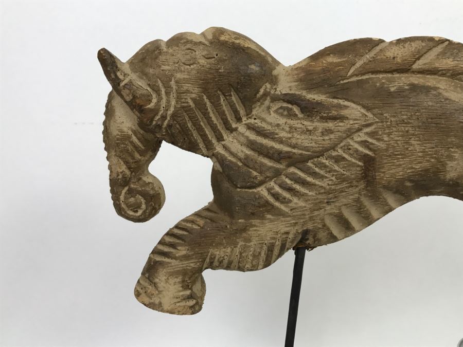 Wooden Carving Of Hybrid Horse Fish Seahorse Sculpture On Display Stand [Photo 4]