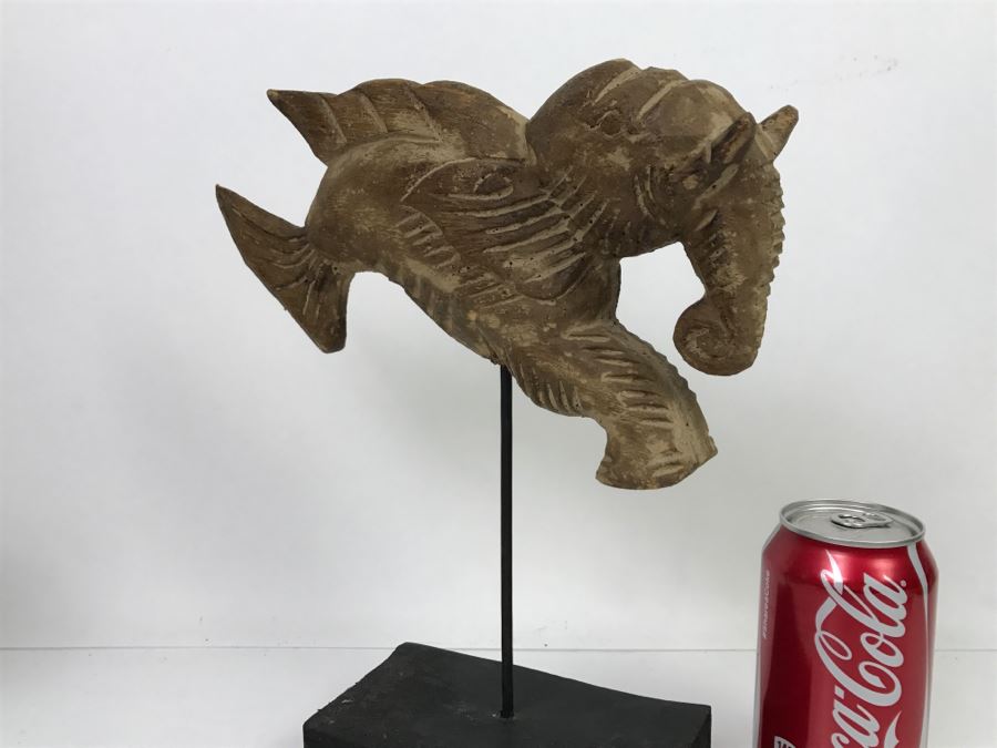 Wooden Carving Of Hybrid Horse Fish Seahorse Sculpture On Display Stand [Photo 12]