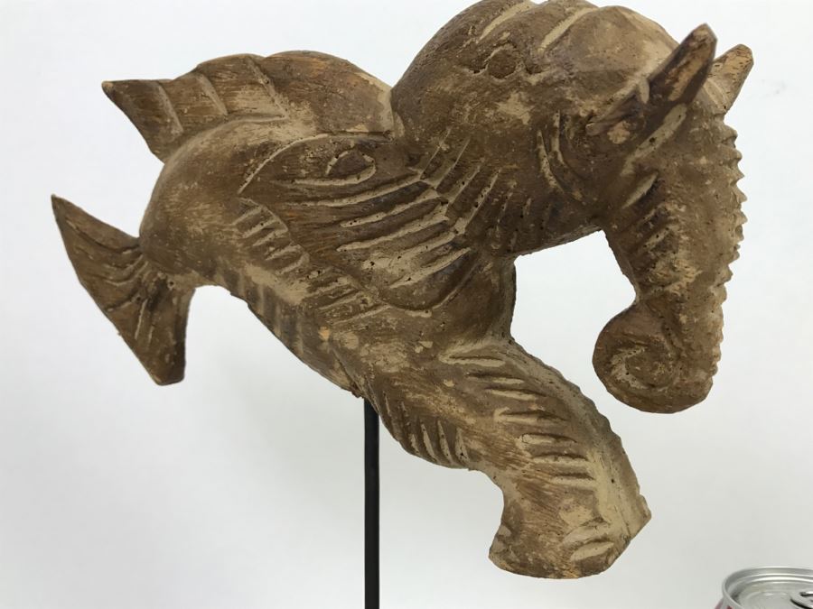 Wooden Carving Of Hybrid Horse Fish Seahorse Sculpture On Display Stand [Photo 14]