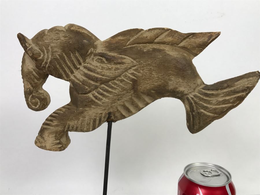Wooden Carving Of Hybrid Horse Fish Seahorse Sculpture On Display Stand [Photo 3]