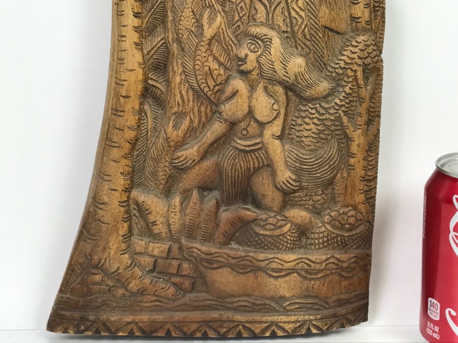 Vintage Wood Carving Depicting Woman By Boat [Photo 2]