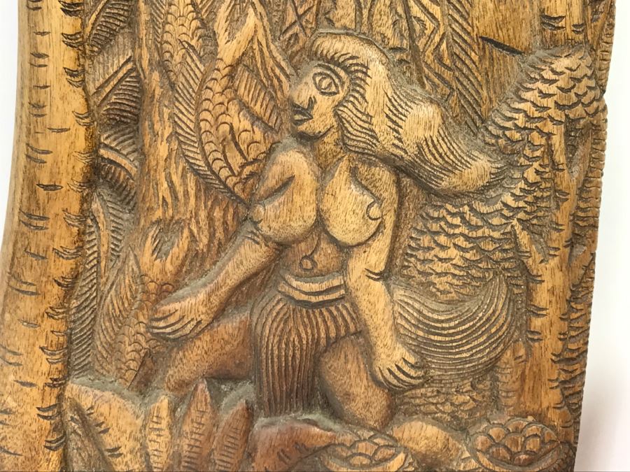 Vintage Wood Carving Depicting Woman By Boat [Photo 7]