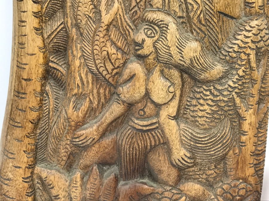 Vintage Wood Carving Depicting Woman By Boat [Photo 10]