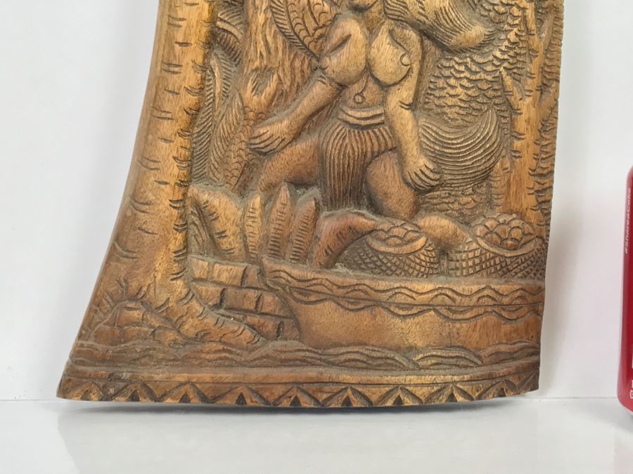 Vintage Wood Carving Depicting Woman By Boat [Photo 6]