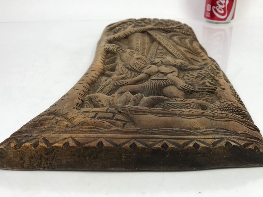 Vintage Wood Carving Depicting Woman By Boat [Photo 4]