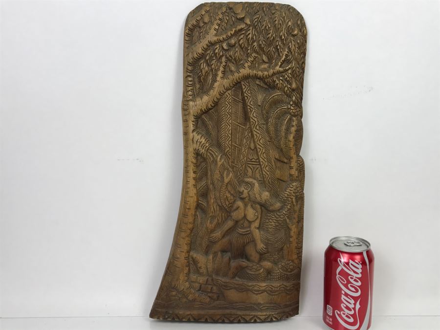 Vintage Wood Carving Depicting Woman By Boat [Photo 5]