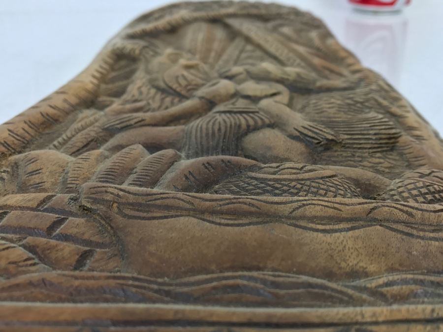 Vintage Wood Carving Depicting Woman By Boat [Photo 15]