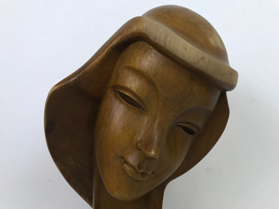 Large Hand Carved Wooden Female Bust Sculpture [Photo 7]