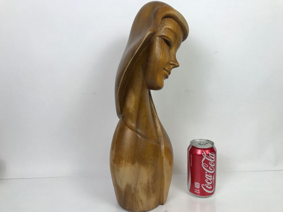 Large Hand Carved Wooden Female Bust Sculpture [Photo 12]