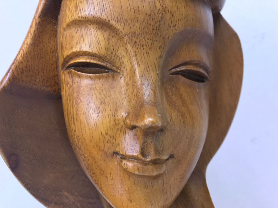 Large Hand Carved Wooden Female Bust Sculpture [Photo 6]