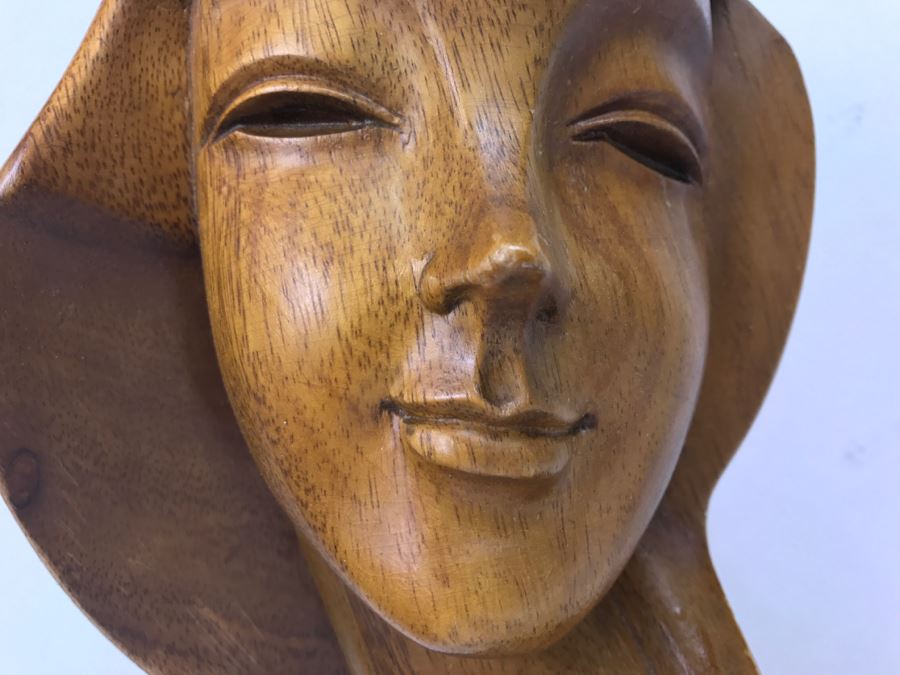 Large Hand Carved Wooden Female Bust Sculpture [Photo 9]