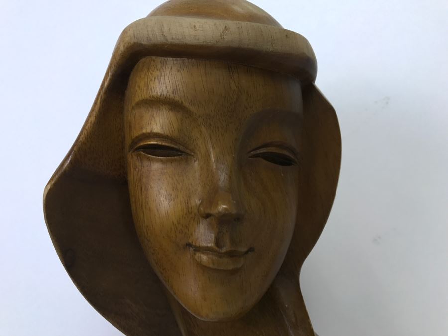 Large Hand Carved Wooden Female Bust Sculpture [Photo 4]