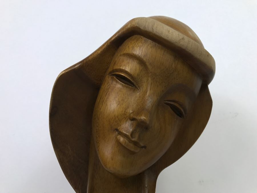 Large Hand Carved Wooden Female Bust Sculpture [Photo 8]