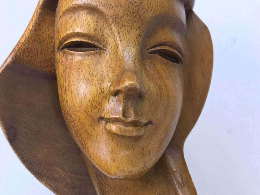 Large Hand Carved Wooden Female Bust Sculpture [Photo 5]