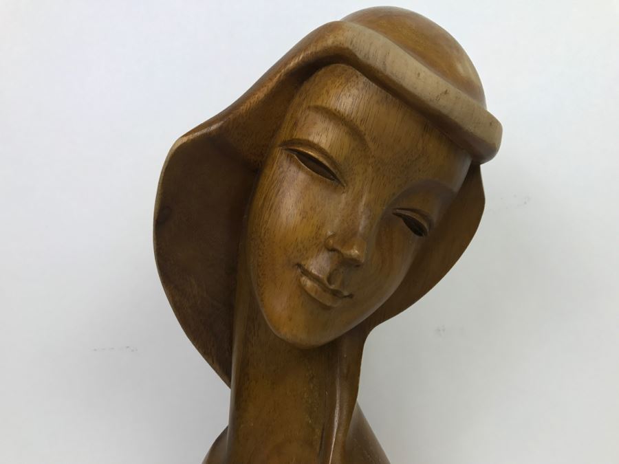 Large Hand Carved Wooden Female Bust Sculpture [Photo 3]
