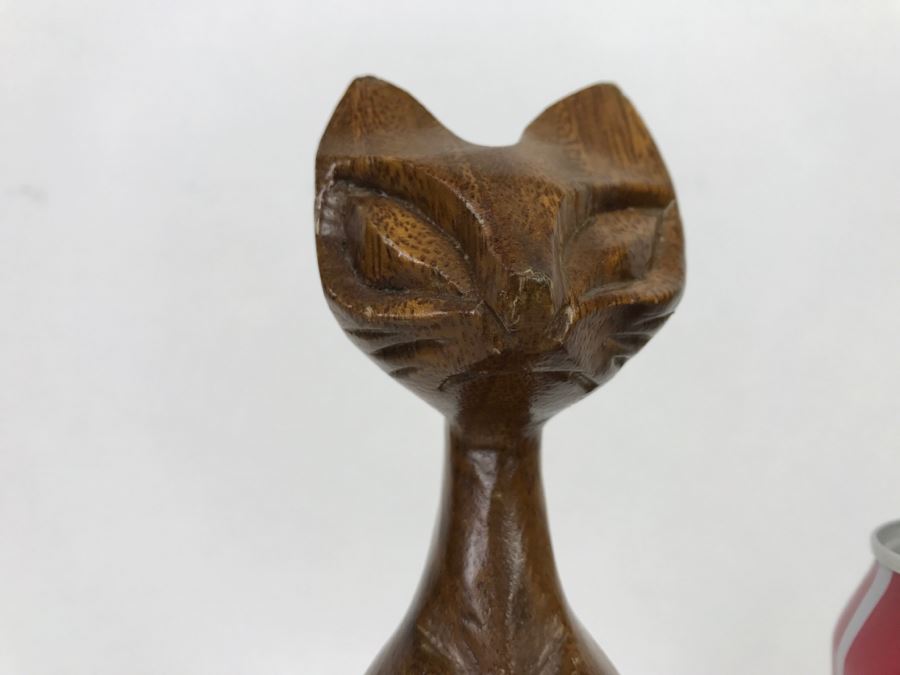 Hand Carved Monkey Pod Wood Cat Sculpture Philippines [Photo 5]