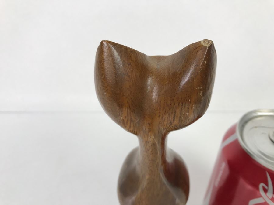 Hand Carved Monkey Pod Wood Cat Sculpture Philippines [Photo 8]