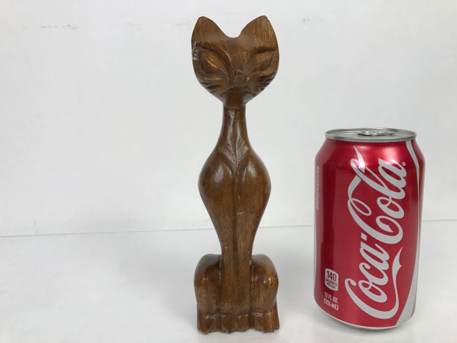 Hand Carved Monkey Pod Wood Cat Sculpture Philippines [Photo 3]