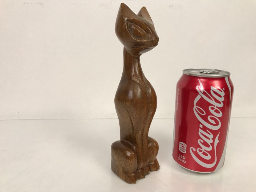 Hand Carved Monkey Pod Wood Cat Sculpture Philippines [Photo 1]