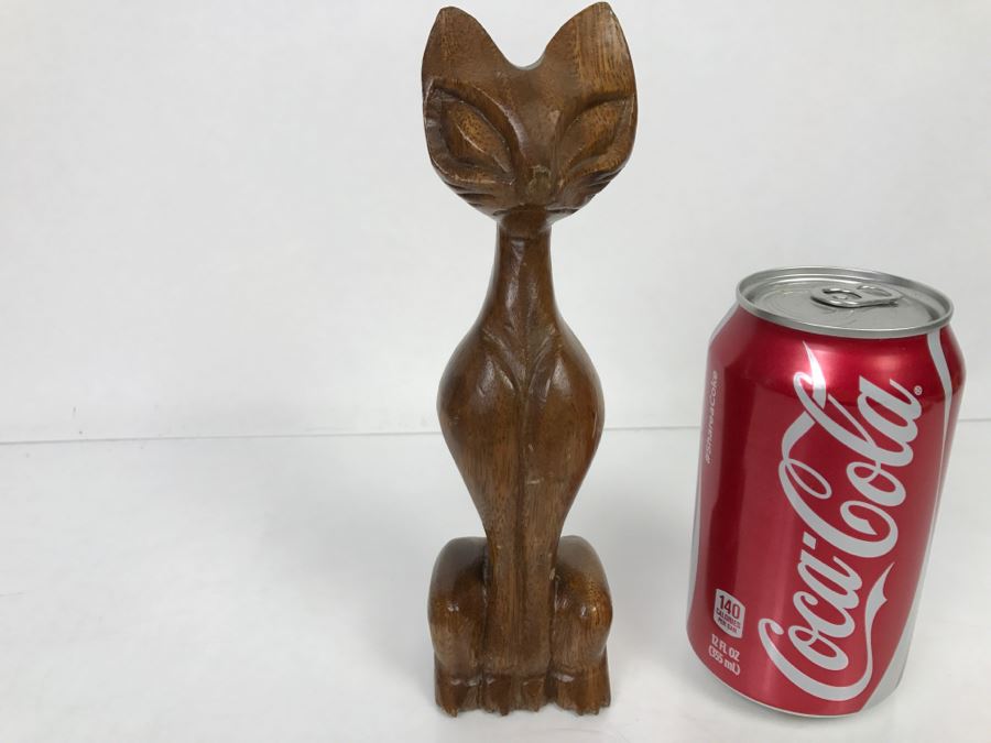 Hand Carved Monkey Pod Wood Cat Sculpture Philippines [Photo 2]