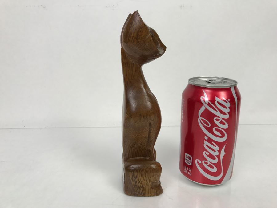 Hand Carved Monkey Pod Wood Cat Sculpture Philippines [Photo 6]