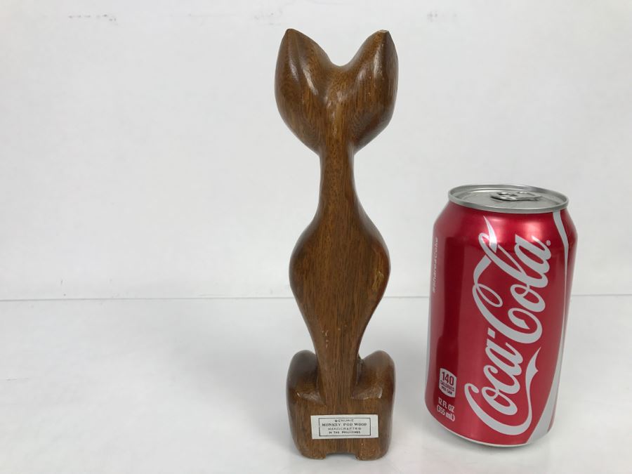 Hand Carved Monkey Pod Wood Cat Sculpture Philippines [Photo 7]