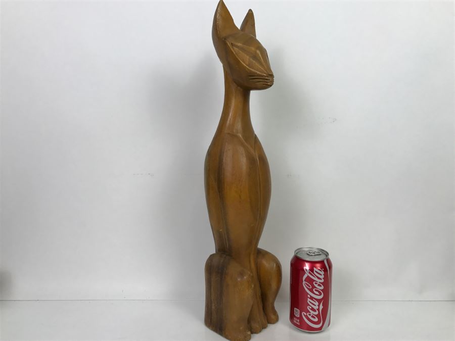 Large Hand Carved Cat Sculpture [Photo 1]