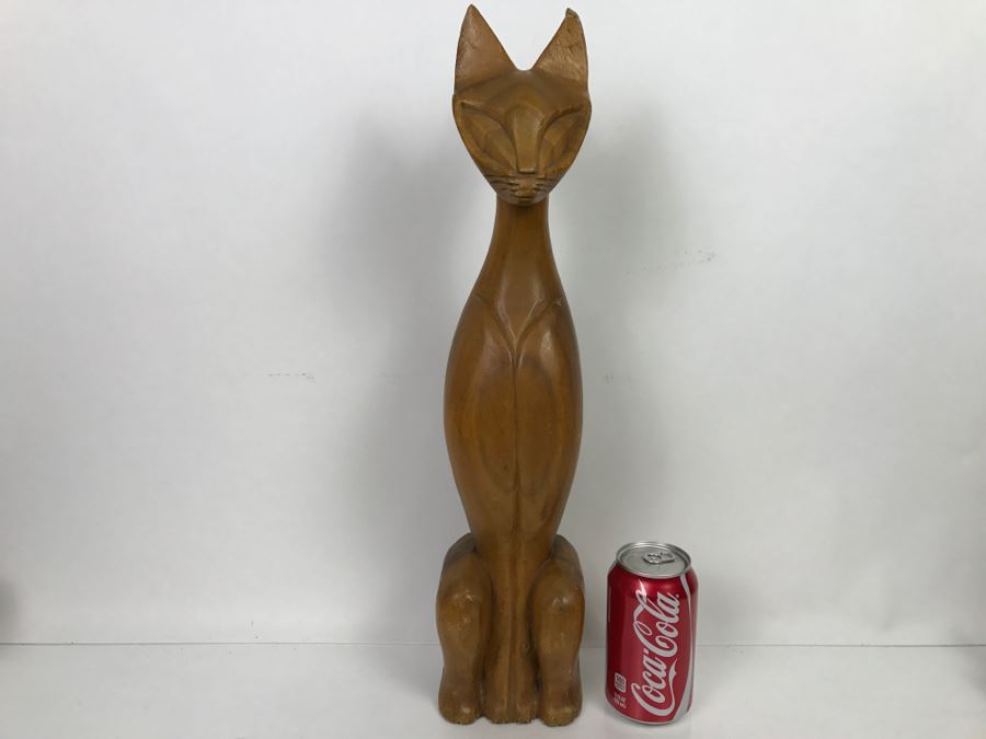 Large Hand Carved Cat Sculpture [Photo 3]