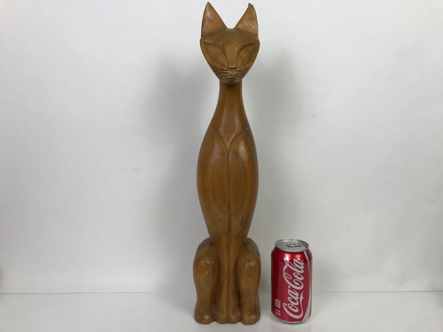 Large Hand Carved Cat Sculpture [Photo 2]