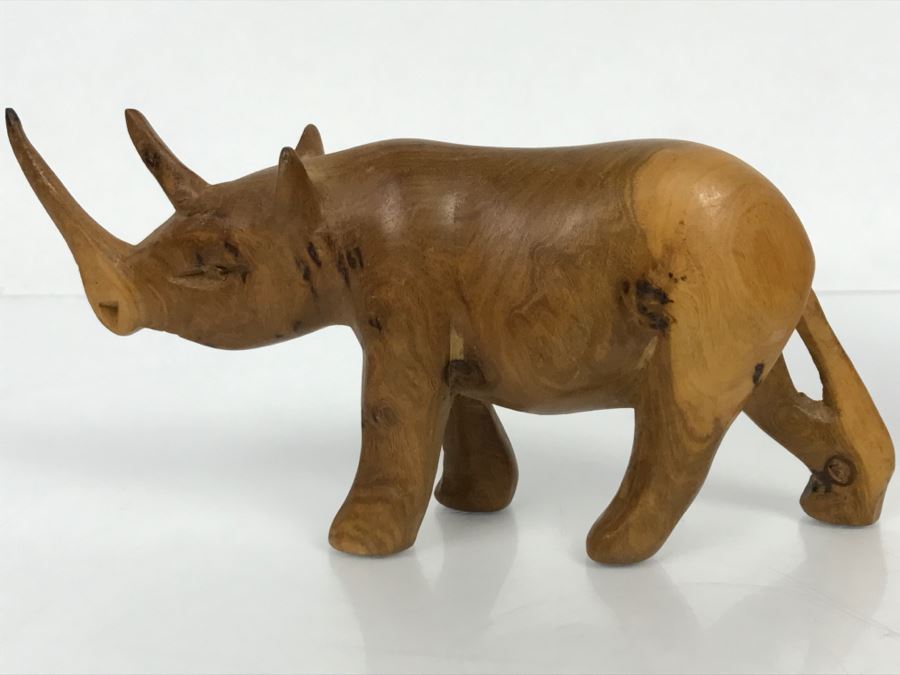 Vintage Wooden Rhinoceros Animal Carving