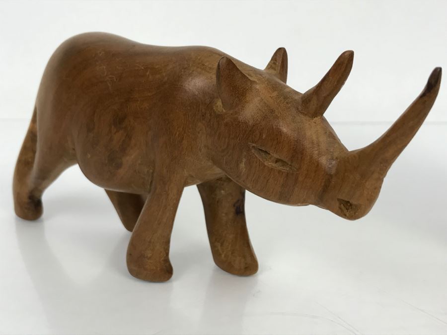 Vintage Wooden Rhinoceros Animal Carving [Photo 4]