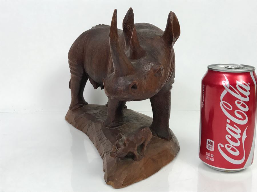 Stunning Large Well Executed Wooden Carving Of Rhinoceros With Cub Hand Carved In Kenya Africa Must See In Person See All Photos [Photo 14]