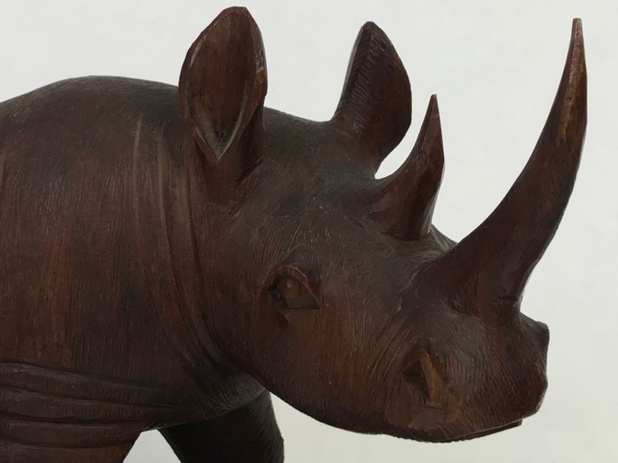 Stunning Large Well Executed Wooden Carving Of Rhinoceros With Cub Hand Carved In Kenya Africa Must See In Person See All Photos [Photo 5]