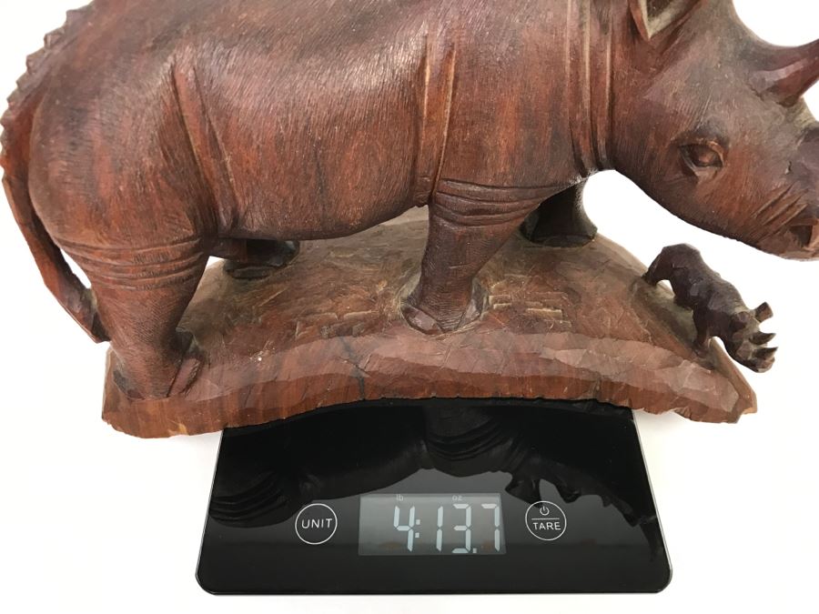 Stunning Large Well Executed Wooden Carving Of Rhinoceros With Cub Hand Carved In Kenya Africa Must See In Person See All Photos [Photo 39]