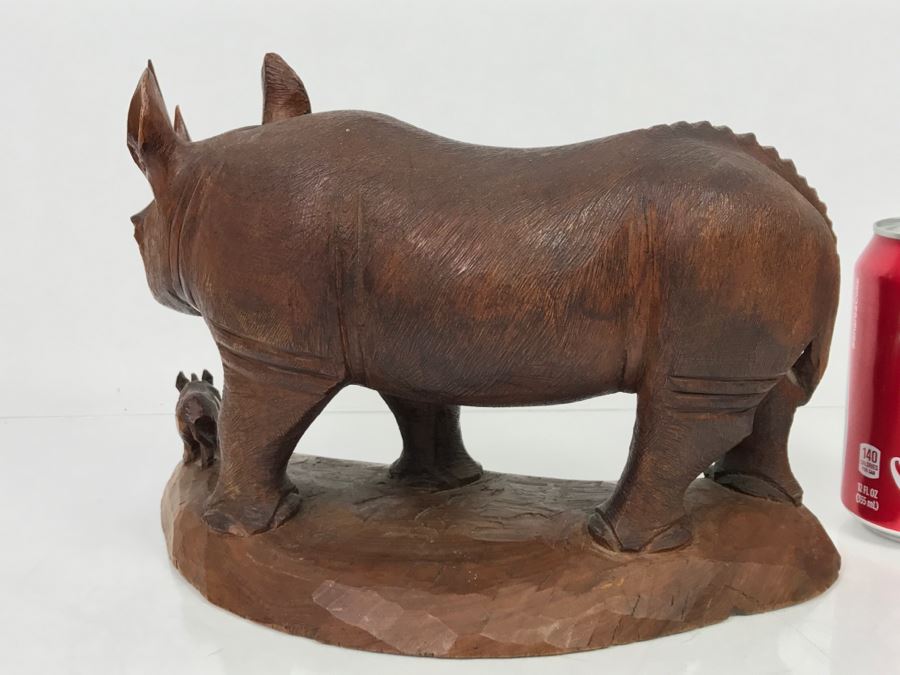 Stunning Large Well Executed Wooden Carving Of Rhinoceros With Cub Hand Carved In Kenya Africa Must See In Person See All Photos [Photo 24]