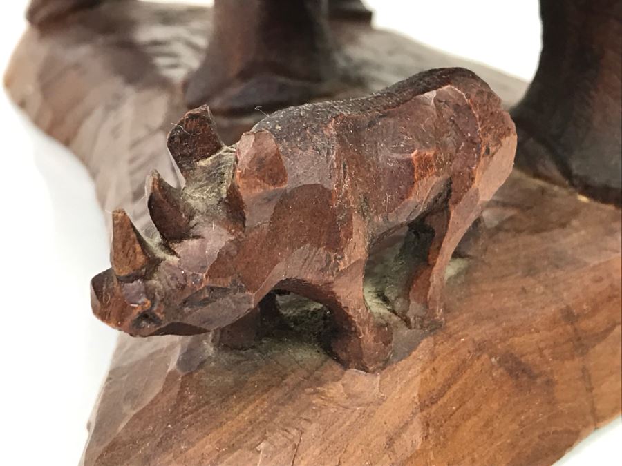 Stunning Large Well Executed Wooden Carving Of Rhinoceros With Cub Hand Carved In Kenya Africa Must See In Person See All Photos [Photo 13]