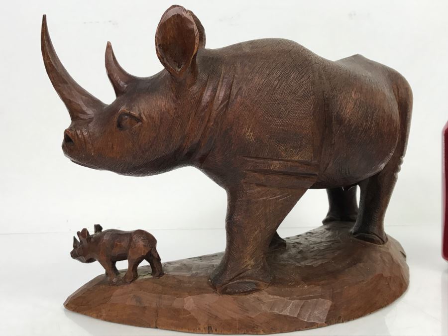 Stunning Large Well Executed Wooden Carving Of Rhinoceros With Cub Hand Carved In Kenya Africa Must See In Person See All Photos [Photo 18]