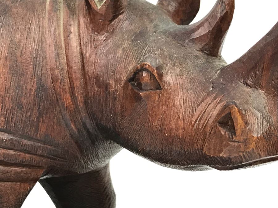 Stunning Large Well Executed Wooden Carving Of Rhinoceros With Cub Hand Carved In Kenya Africa Must See In Person See All Photos [Photo 7]
