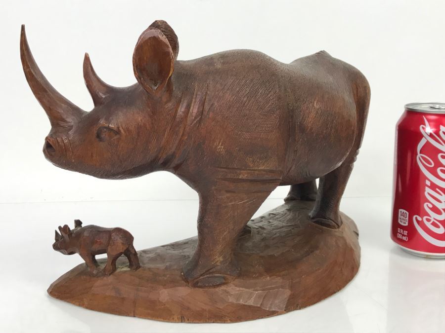 Stunning Large Well Executed Wooden Carving Of Rhinoceros With Cub Hand Carved In Kenya Africa Must See In Person See All Photos [Photo 17]