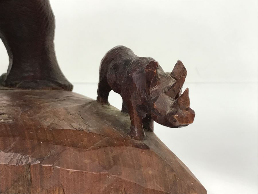 Stunning Large Well Executed Wooden Carving Of Rhinoceros With Cub Hand Carved In Kenya Africa Must See In Person See All Photos [Photo 8]