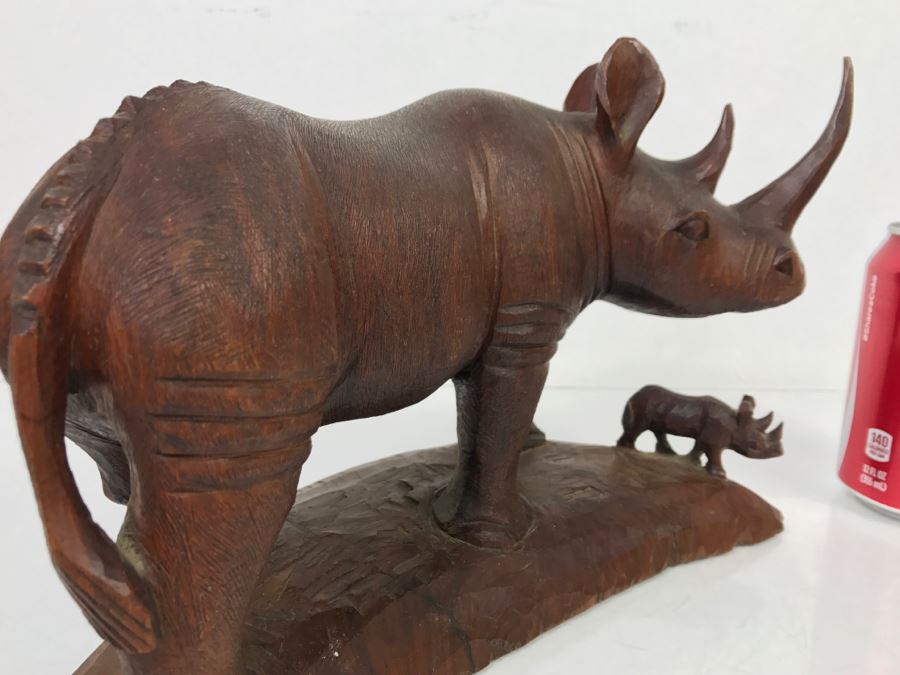 Stunning Large Well Executed Wooden Carving Of Rhinoceros With Cub Hand Carved In Kenya Africa Must See In Person See All Photos [Photo 30]