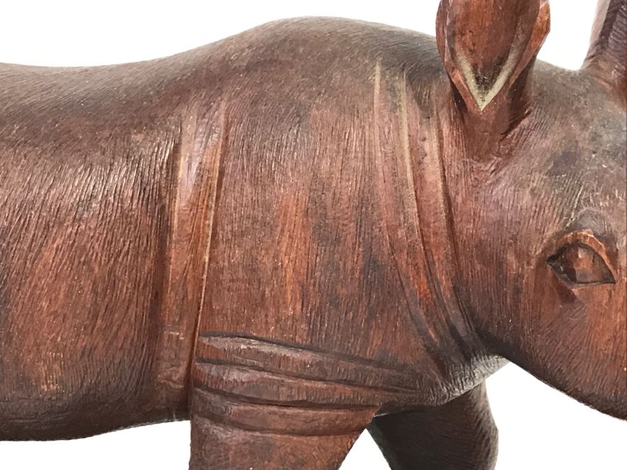 Stunning Large Well Executed Wooden Carving Of Rhinoceros With Cub Hand Carved In Kenya Africa Must See In Person See All Photos [Photo 9]