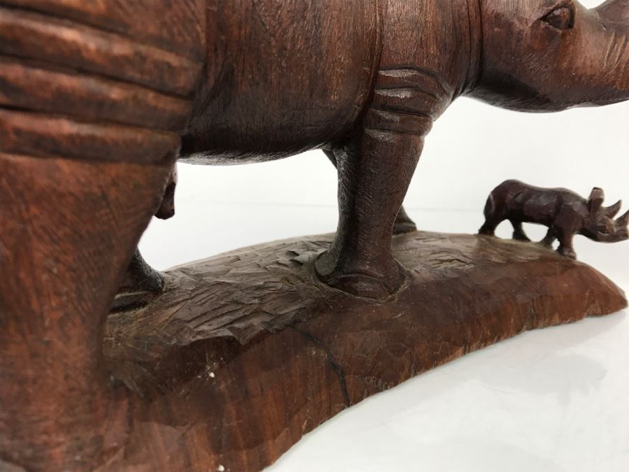 Stunning Large Well Executed Wooden Carving Of Rhinoceros With Cub Hand Carved In Kenya Africa Must See In Person See All Photos [Photo 32]
