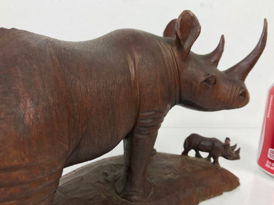 Stunning Large Well Executed Wooden Carving Of Rhinoceros With Cub Hand Carved In Kenya Africa Must See In Person See All Photos [Photo 31]