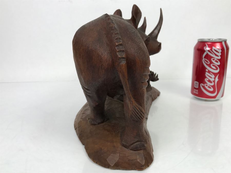 Stunning Large Well Executed Wooden Carving Of Rhinoceros With Cub Hand Carved In Kenya Africa Must See In Person See All Photos [Photo 28]