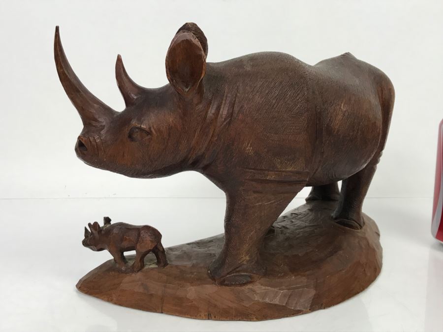 Stunning Large Well Executed Wooden Carving Of Rhinoceros With Cub Hand Carved In Kenya Africa Must See In Person See All Photos [Photo 16]