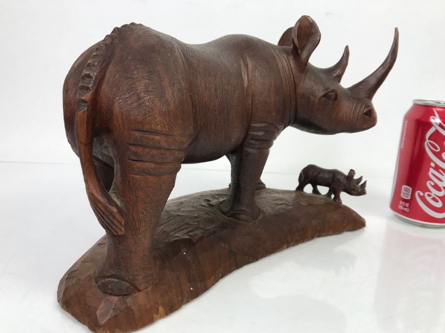 Stunning Large Well Executed Wooden Carving Of Rhinoceros With Cub Hand Carved In Kenya Africa Must See In Person See All Photos [Photo 29]